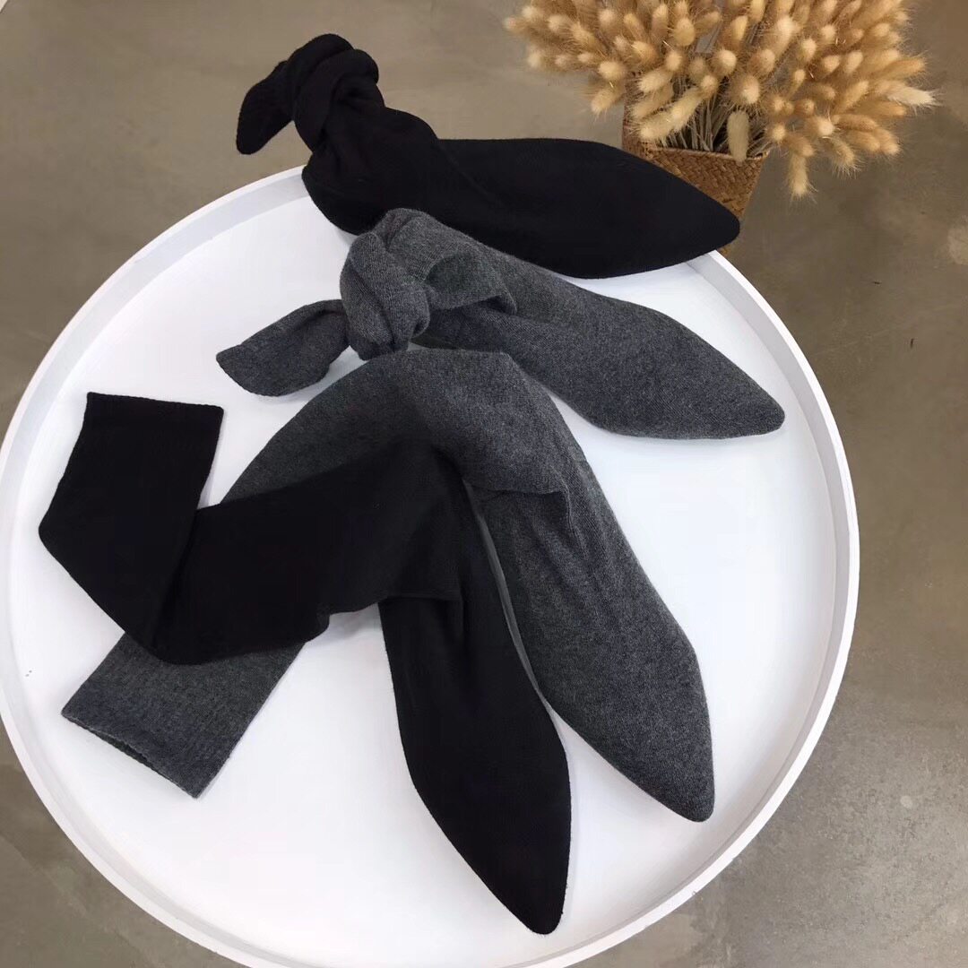 Net red the same thin stretch socks boots high tube knitted wool pointed thick heel flat knee boots women's autumn and winter