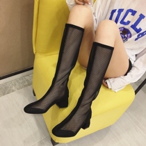 Boots womens summer breathable mesh Martin boots womens 2019 new wild thick heel thin shoes net red hollow boots