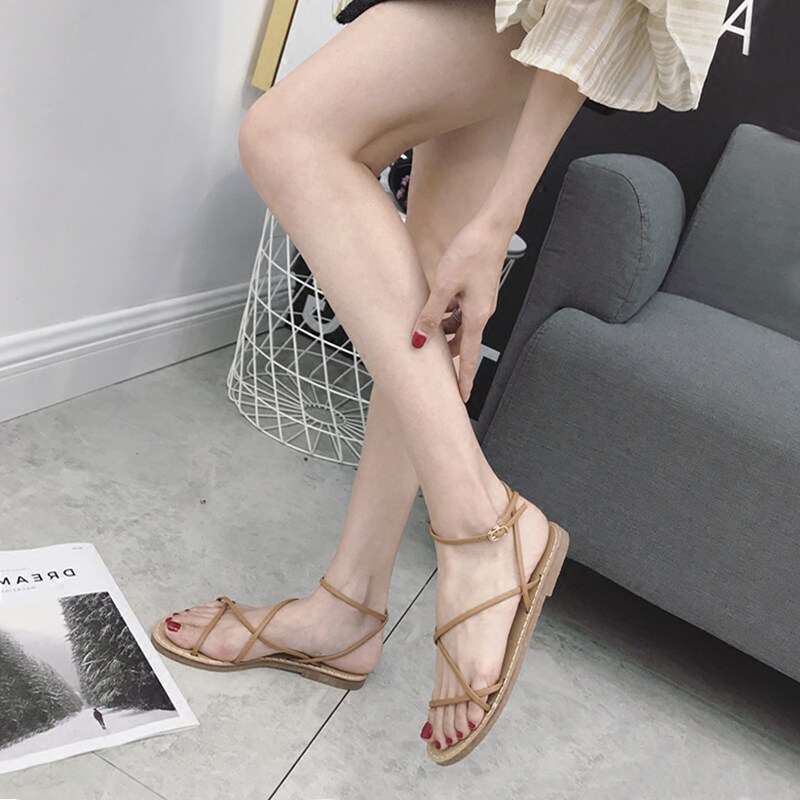 2021 Summer Sandals by the seaside fairy holiday shorthand beach shoes flat toe and Roman shoes