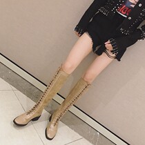 Knight boots women lace-up high boots 2021 autumn and winter new small womens shoes long tube net red skinny Martin boots