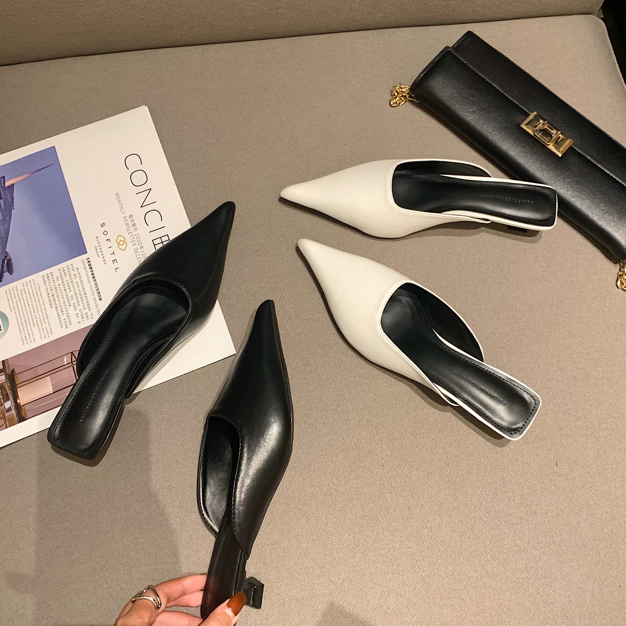 2021 Spring new South Korean pointed high heel half slippers women wear new Baotou fine heel to cool drag