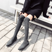 European and American socks and boots womens 2021 new womens stockings long boots over-the-knee flat pointed thin boots high boots womens shoes