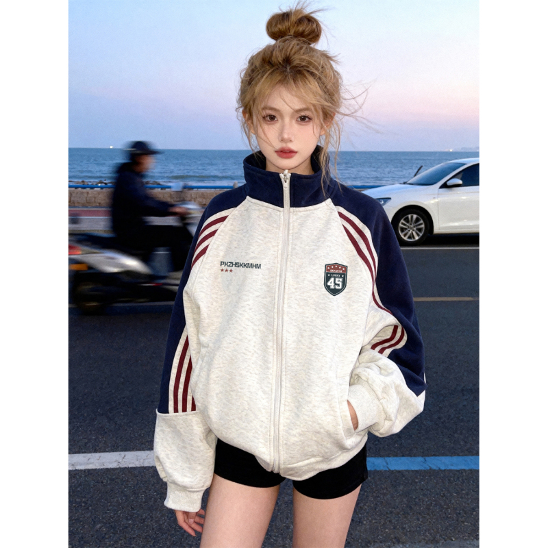 American Style ins High Street Trendy Cool Letter Print Lapel Cardigan Sweatshirt for Women, Autumn and Winter Popular Patchwork Couple Style Jacket American Style ins High Street Trendy Cool Letter Print Lapel Cardigan Sweatshirt for Women, Autumn and Winter Popular Patchwork Couple Style Jacket