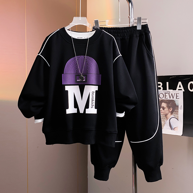 Boy's autumn clothes suit 2023 new boomers CUHK children's round collar guard clothes cool handsome young boy spring and autumn clothes-Taobao
