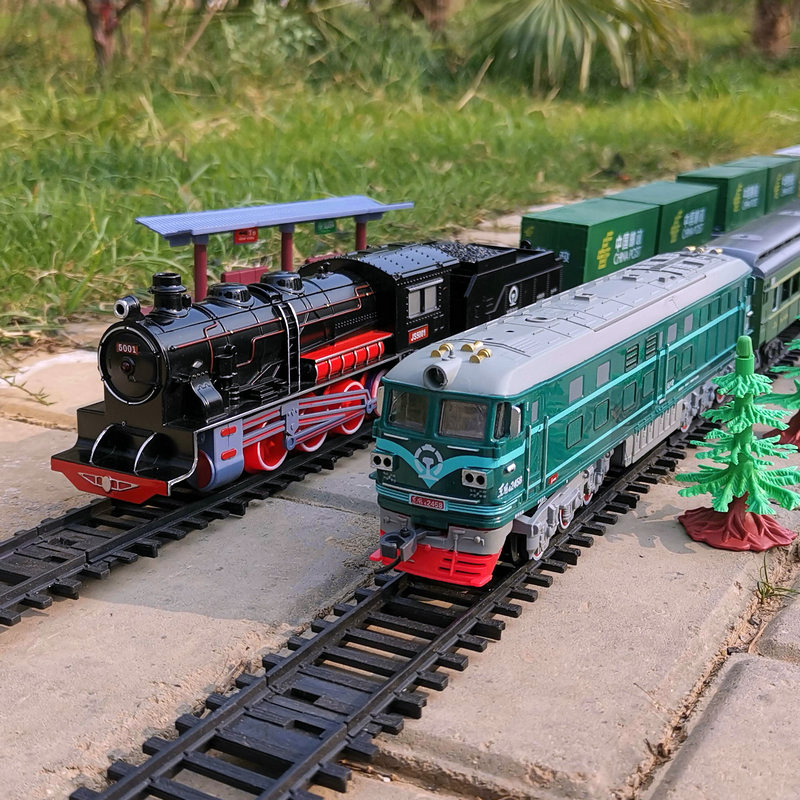 Green leather steam simulation electric track model toy Dongfeng 4B high-speed rail children's boy puzzle train set