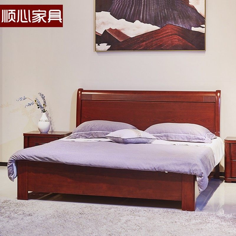 Skyi furniture Chinese solid wood bed 1 8m full wood 1 5 m double bed master bedroom bed high box storage bed