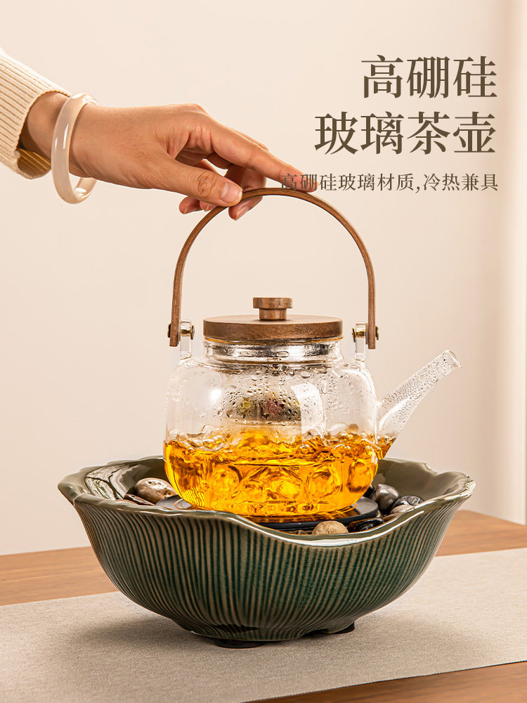 Winter Indoor Tea-Making Set with Electric Ceramic Stove, Pot, Kettle, Milk Warmer, and Glass Tea Maker