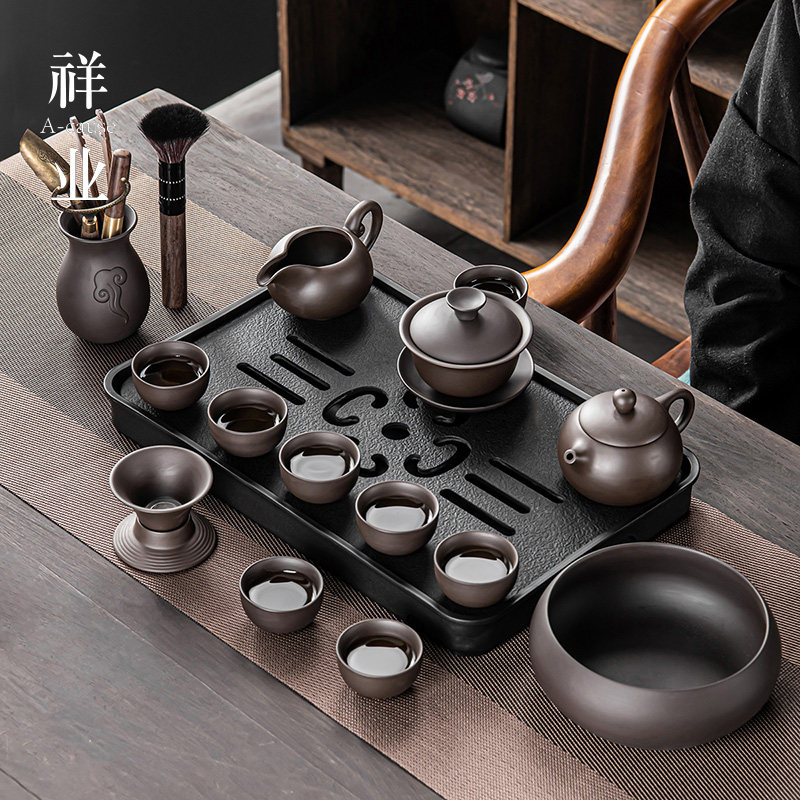Whole set of Purple Sands Siesch Pot Kongfu Tea Furniture Home Light Lavish Modern Storage Row Double With Tea Tray Suit Tea Cup Tea Cup-Taobao