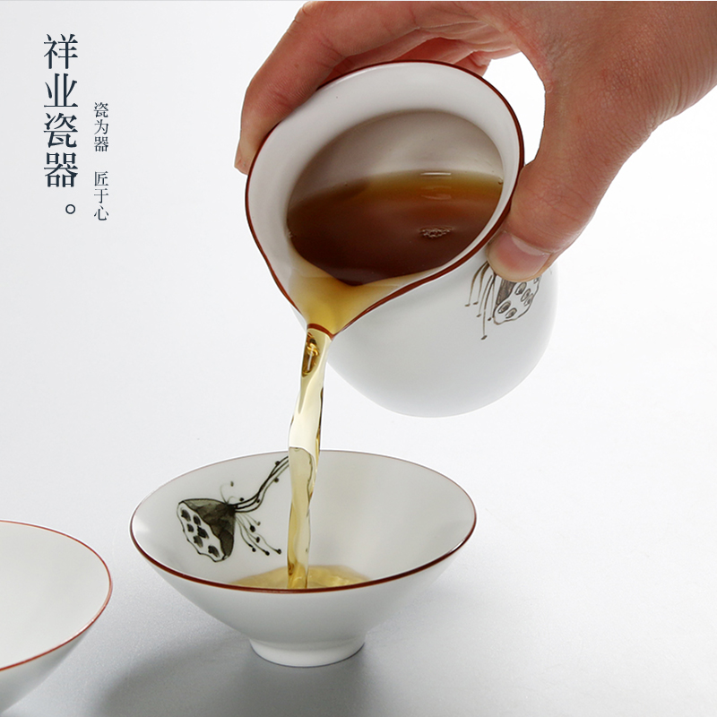 Auspicious industry fat white hand hat to court cups color ink light Bai Ding up hand - made kung fu tea set