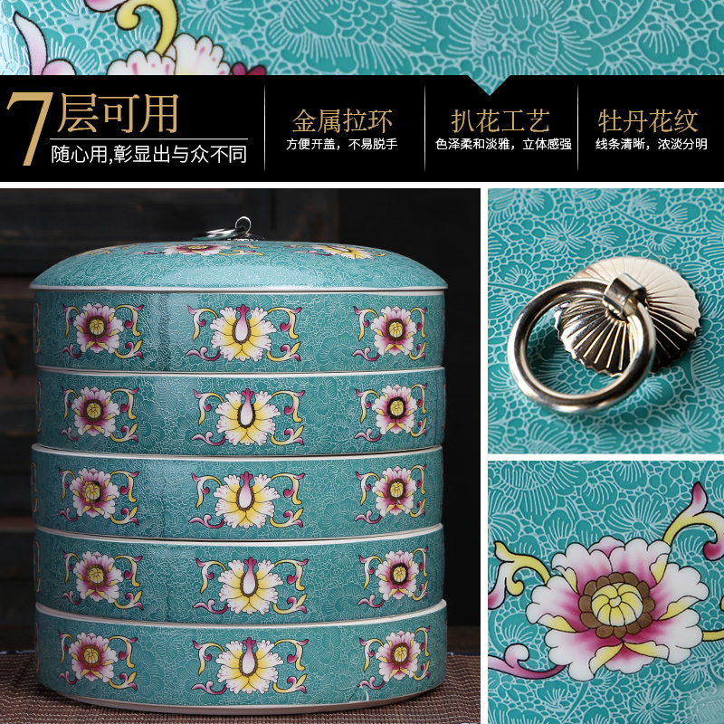 Auspicious industry puer tea boxes, tea cake tin, the seventh, peulthai the large Chinese wind ceramic tea warehouse receive a case and tea, tea pot