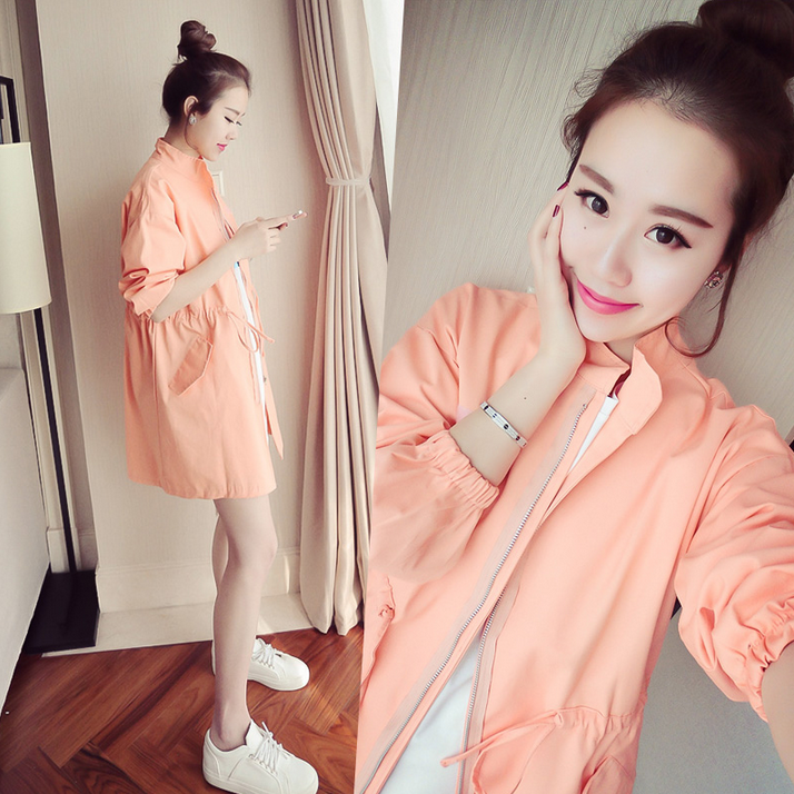 Maternity coat Spring and autumn season outside wear Korean version of the mid-length maternity autumn coat long sleeves top loose plus-size trench coat
