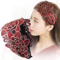 White hair hoop Korean wide-brim lace mesh face hair hair accessories Ethnic style embroidered headband hair band headdress