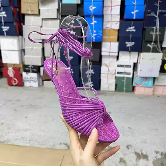Lady Shoes Original Export Women's Shoes, Fashionable Round Toe Flat Heel Lace-Up New Solid Color Ankle Strap Sandals