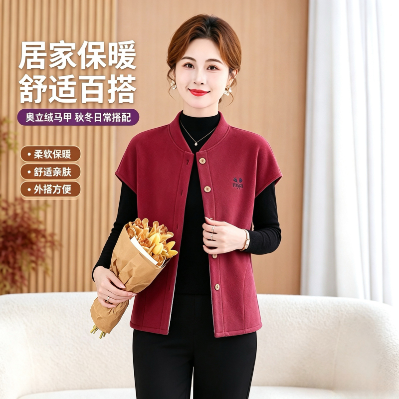 Middle-Aged and Elderly Autumn and Winter Fleece Short-Sleeved Vest for Mothers, Stand-Up Collar, Neck Protection, Windproof, Warm, Shoulder Protection, Cardigan Jacket Middle-Aged and Elderly Autumn and Winter Fleece Short-Sleeved Vest for Mothers, Stand-Up Collar, Neck Protection, Windproof, Warm, Shoulder Protection, Cardigan Jacket