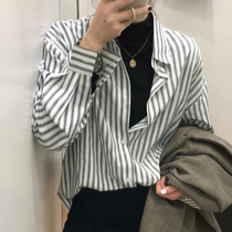 Custom fashion design sensation Long sleeve blouses woman 2022 Autumn new womens clothing Korean version of the small crowd 100 Lap Striped Shirt Woman