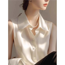 Ocnltiy simple style shirt casual temperament ice silk shirt womens summer thin top sleeveless satin shirt
