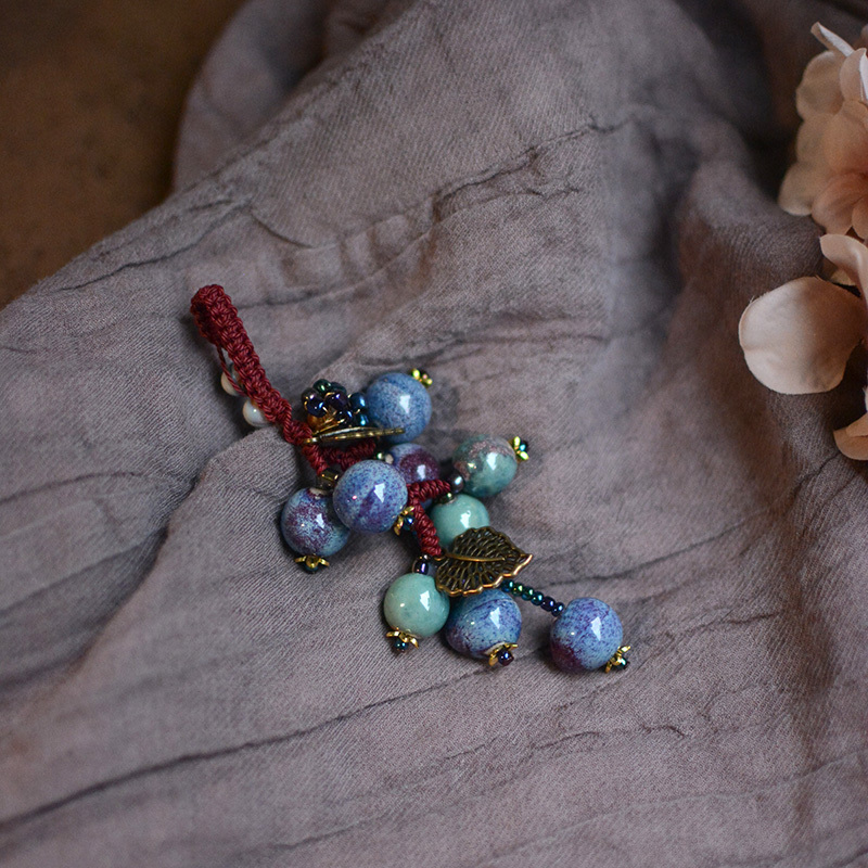 Purple Grape Forest-Style Mountain Fruit Ceramic Woven Car Keychain Pendant Gift Selection Birthday Muzi Gu Yue