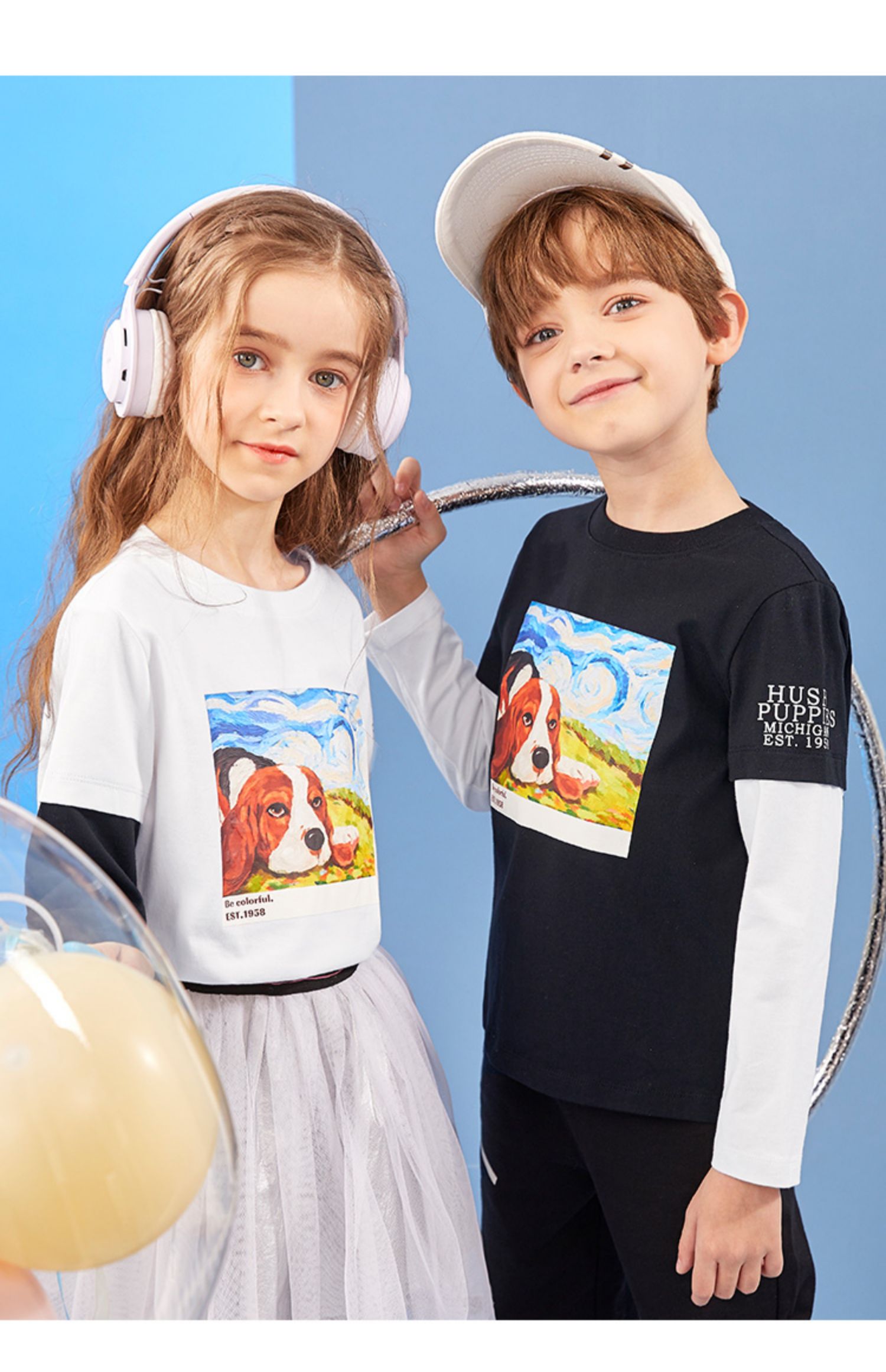 Hush Puppies 暇步士 23年春季款 纯棉假两件 儿童圆领长袖T恤 天猫优惠券折后￥68包邮（￥169-101）男、女童105~170码4色可选