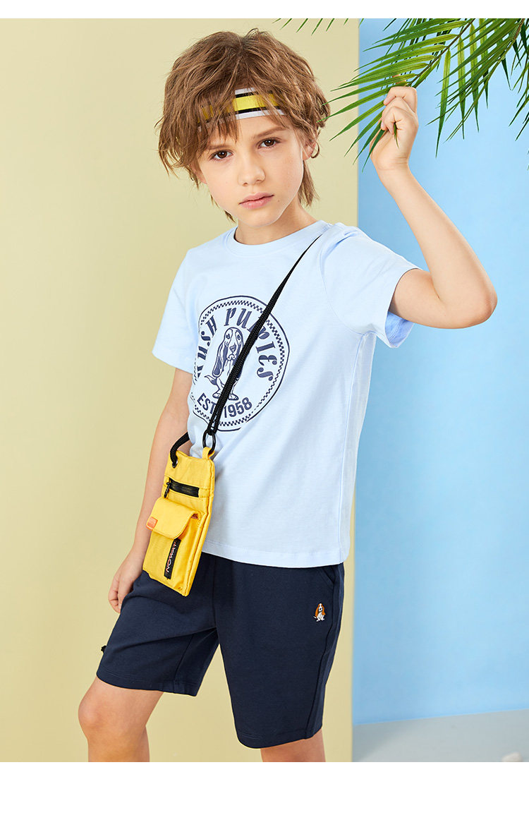 Hush Puppies 暇步士 21年新款 纯棉 男童短袖短裤两件套装 聚划算天猫优惠券折后￥108包邮（￥258-150）105~170码多色可选