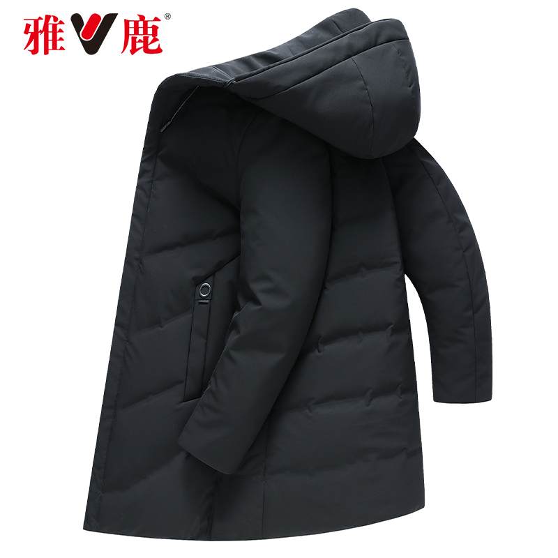 雅鹿品牌羽绒服男中长款90白鸭绒2019冬季新款连帽商务修身外套Q