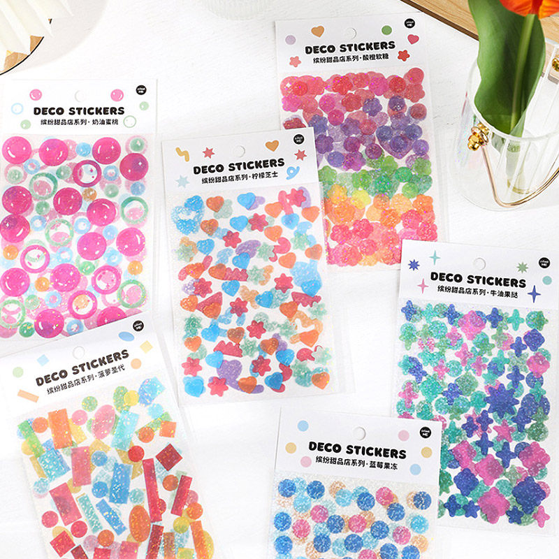 PET Stickers Colorful Dessert Shop Series Colorful Sequins Graphic Hand Account DIY Decorative Stickers
