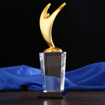 New Crystal Trophy Customized High-end Creative Oscar Gold Pentagon Pentagon Metal Trophy lettering