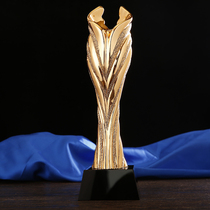 New resin trophy high-grade crystal trophy custom creative metal trophy Gilded Leaf tender leaf making lettering