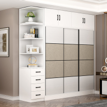 Wardrobe sliding door modern simple solid wood home bedroom large wardrobe assembly easy storage locker economical