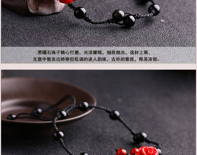 Lionno obsidian vòng chân nữ gió quốc gia dệt tay dây đỏ chân chuỗi đơn giản thời trang chân quà tặng lắc chân bạch kim