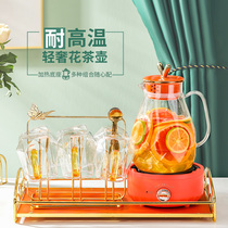 Light Extravagant High Temperature Resistant Large Capacity Geometric Glass Water Teapot Cold Kettle Suit Combined Home Living Room With Tray