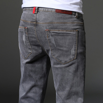 Stretch jeans mens slim feet spring and autumn new gray jeans trousers mens casual Joker Tide brand