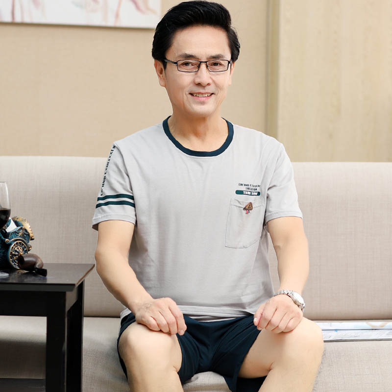 mens mùa hè cha trung niên bộ đồ ngủ mỏng quần short ngắn tay nhà quần áo có thể mặc thêm kích thước phù hợp với mùa hè.