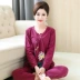 Mùa xuân và mùa thu Phụ nữ cotton dài tay Trung niên Bộ đồ ngủ mỏng cho phụ nữ Bộ đồ trung niên 40/50 tuổi Giống cái