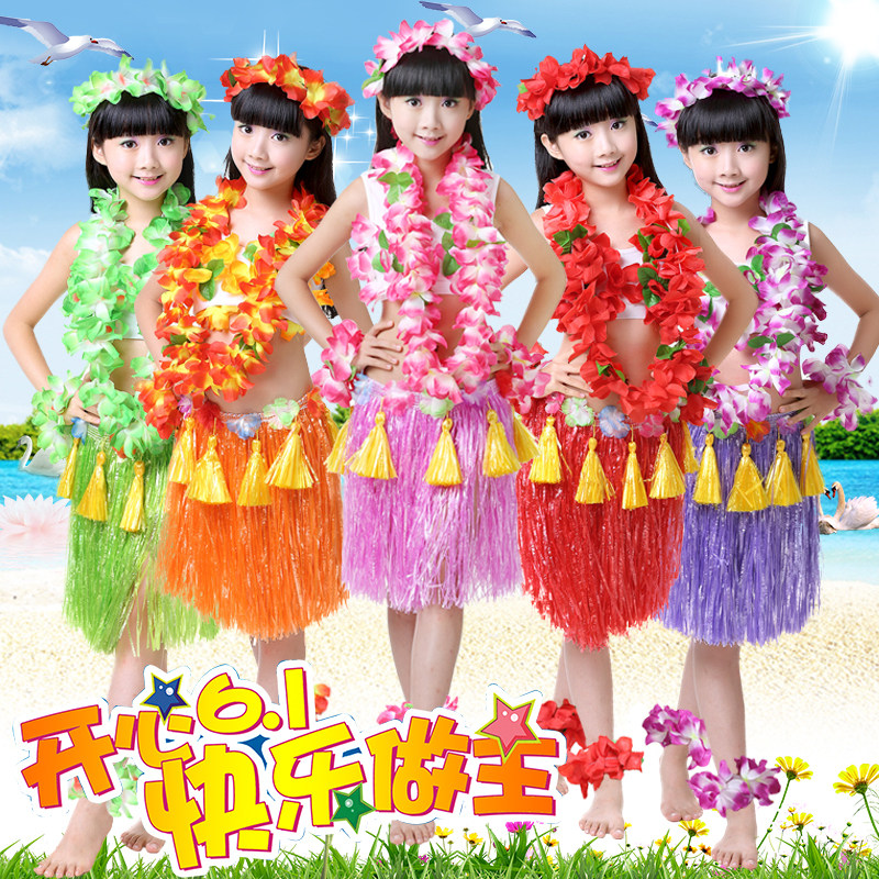 Hawaiian hula dance children 40CM double-layer thickened eight-piece set children's hula performance clothing sports performance