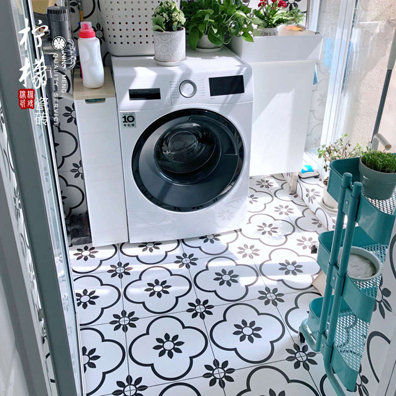 North European and American style black and white tiles bathroom floor tiles tiles black and white bricks wall tiles 300 flower tiles