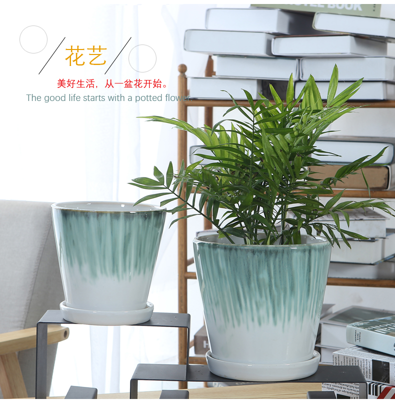 Qian colorful ceramics flowerpots contracted other desktop breathable flowerpot with white ceramic tray was special offer a clearance package of mail