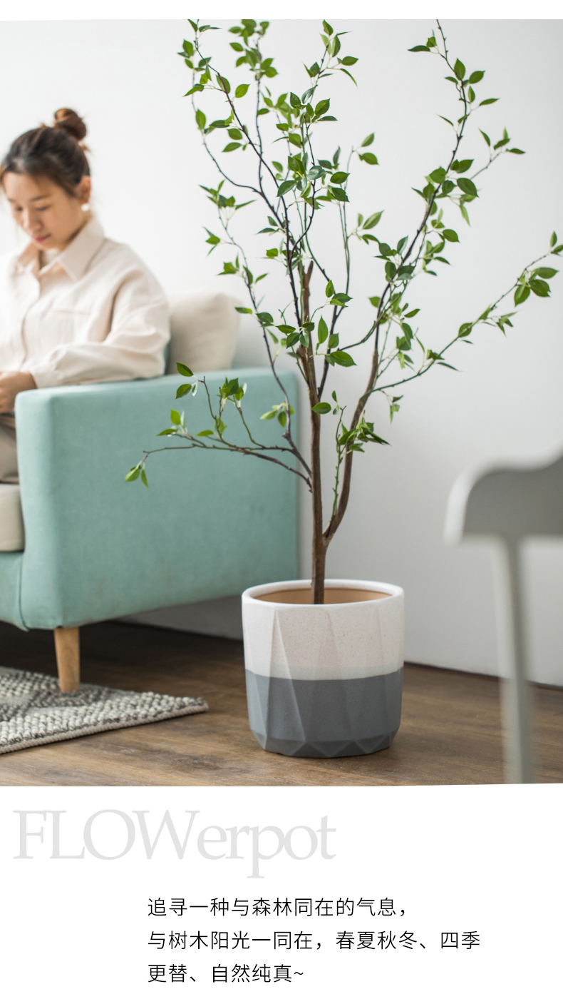 Heavy flowerpot ceramic yards of 30 cm diameter ground double color with white geometry creative tiger orchid European - style faceplate to plant trees