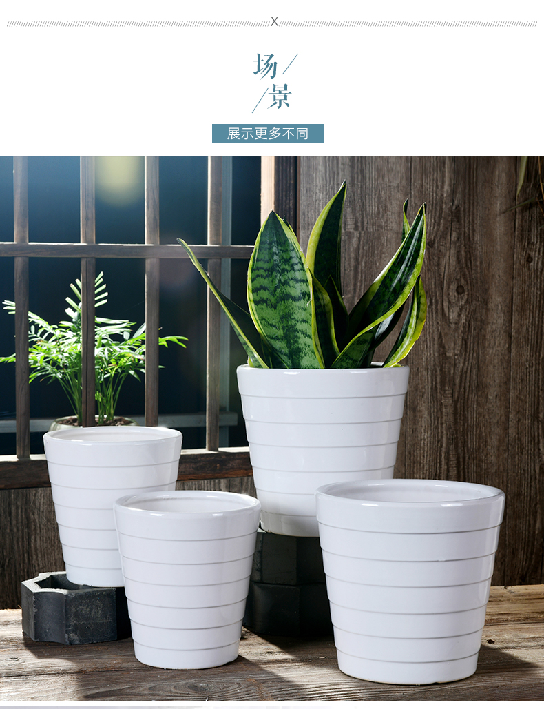 Combined with the special offer a clearance large money plant flower pot inside and outside flowerpot ceramics contracted white thread breathable root