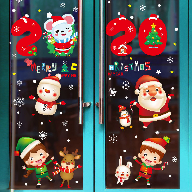Christmas Decorations Glass Stickers Door Stickers Scene Arrangement Children's Room Dress The Elderly Snowman Hanging Up A Small Gift-Taobao