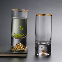 Guanshan glass Japanese-style Fuji mug single-layer water Cup transparent Tibetan mountain green tea cup gift two gift boxes