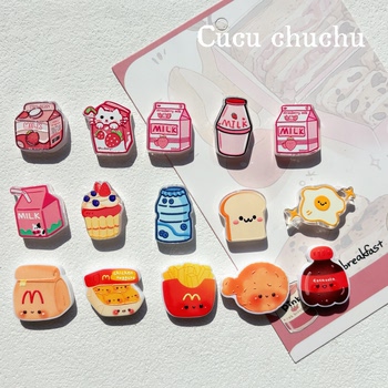 Acrylic Embossed DIY Phone Chain Accessories Cute Cartoon Burger Cola Milk Drink Bottle Through-Hole Beads