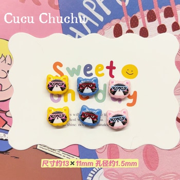 Alloy Cartoon Glasses Cool Cat Head Kitten Black Cat Through-Hole Beads DIY Handmade Phone Chain Beading Accessories