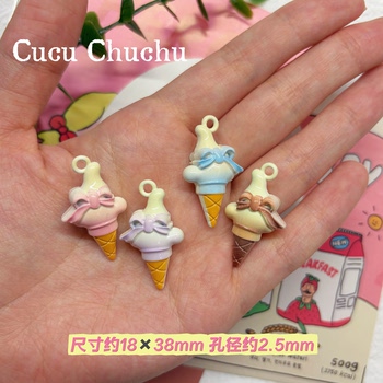 Alloy Cute Large Ice Cream Cone Bow Pendant Beads DIY Handmade Phone Chain Bag Hanging Accessories