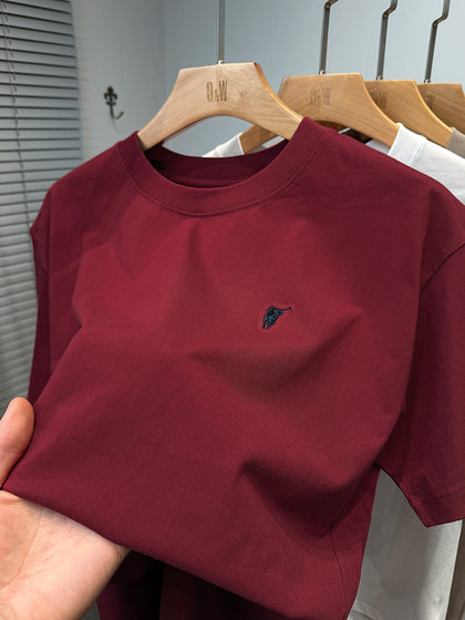 品牌保罗100%纯棉t恤男短袖宽松夏装纯色百搭打底衫男圆领上衣服