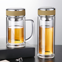 Double layer tea water separation office household with handle insulated glass cup Tea Men large capacity water Cup