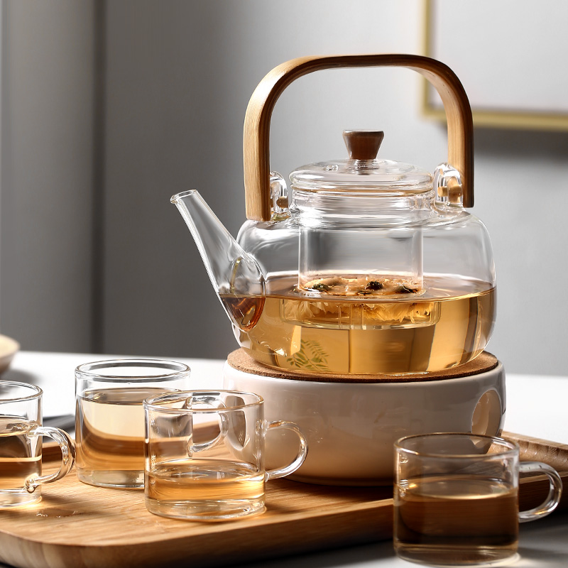 High Temperature Resistant Home Glass Bubble Teapot Black Crystal Furnace Small Single Cooking Tea Ware Flower Tea Special Tea Set Group Burning Kettle