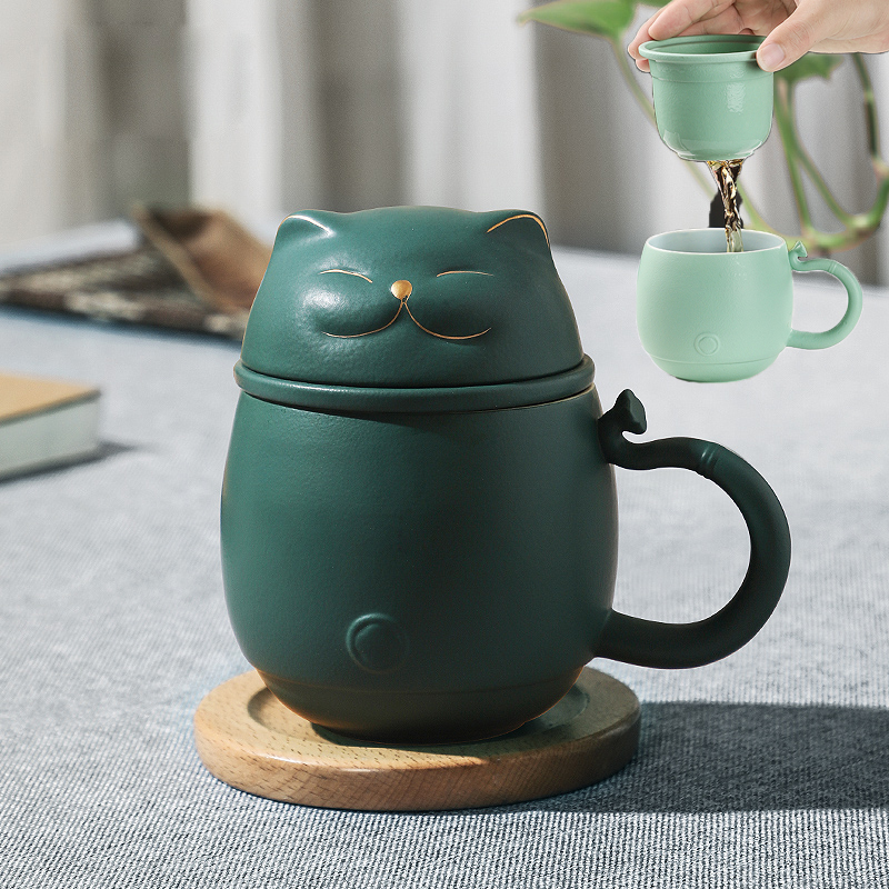 Ceramic Cup Trick Cat Tea Maker Tea Mark Cup Female Creative Men's Tea Cup With Lid Office Tea Water Separation Water Glass Sub