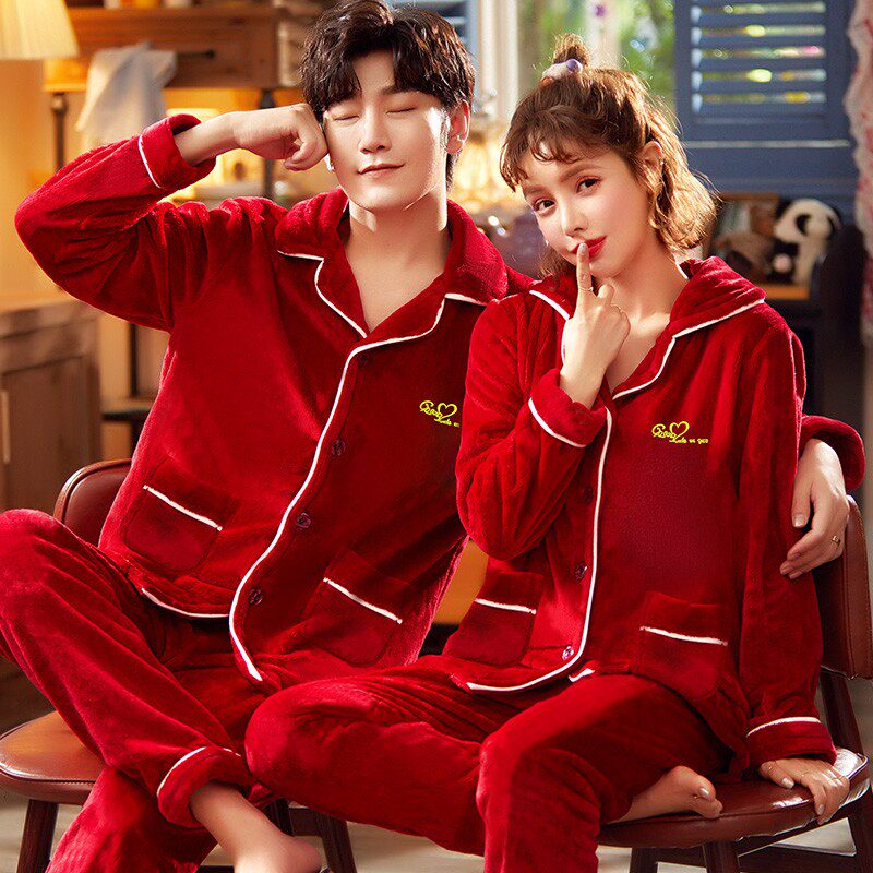 Wedding Pyjamas Newlyweds Suit Autumn Winter Ladies Big Red brides men Coral Fleece of the Year of the Tiger