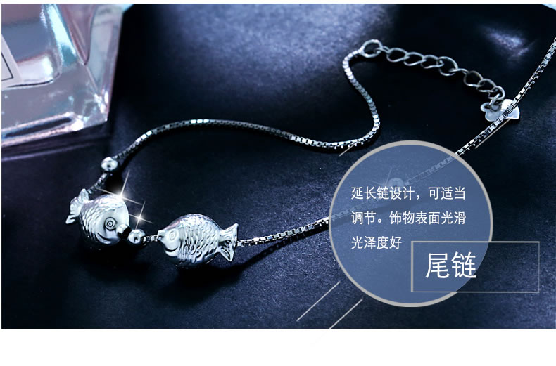 Phiên bản Nhật Bản và Hàn Quốc S925 bạc vòng chân Song Ngư nữ dễ thương hôn cá chuỗi chân đơn giản tươi mát trang sức bạc mùa hè lắc chân đẹp độc
