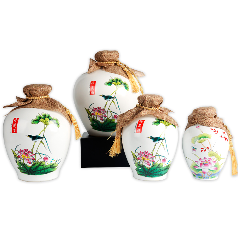 Jingdezhen ceramic small bottle lotus home furnishing articles 1 catty 5 jins of 10 small empty wine jars seal